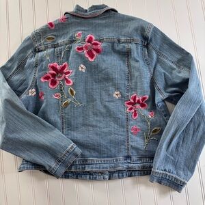 Sweet Floral Spring Embroidered Denim Jean Jacket XL 14 16